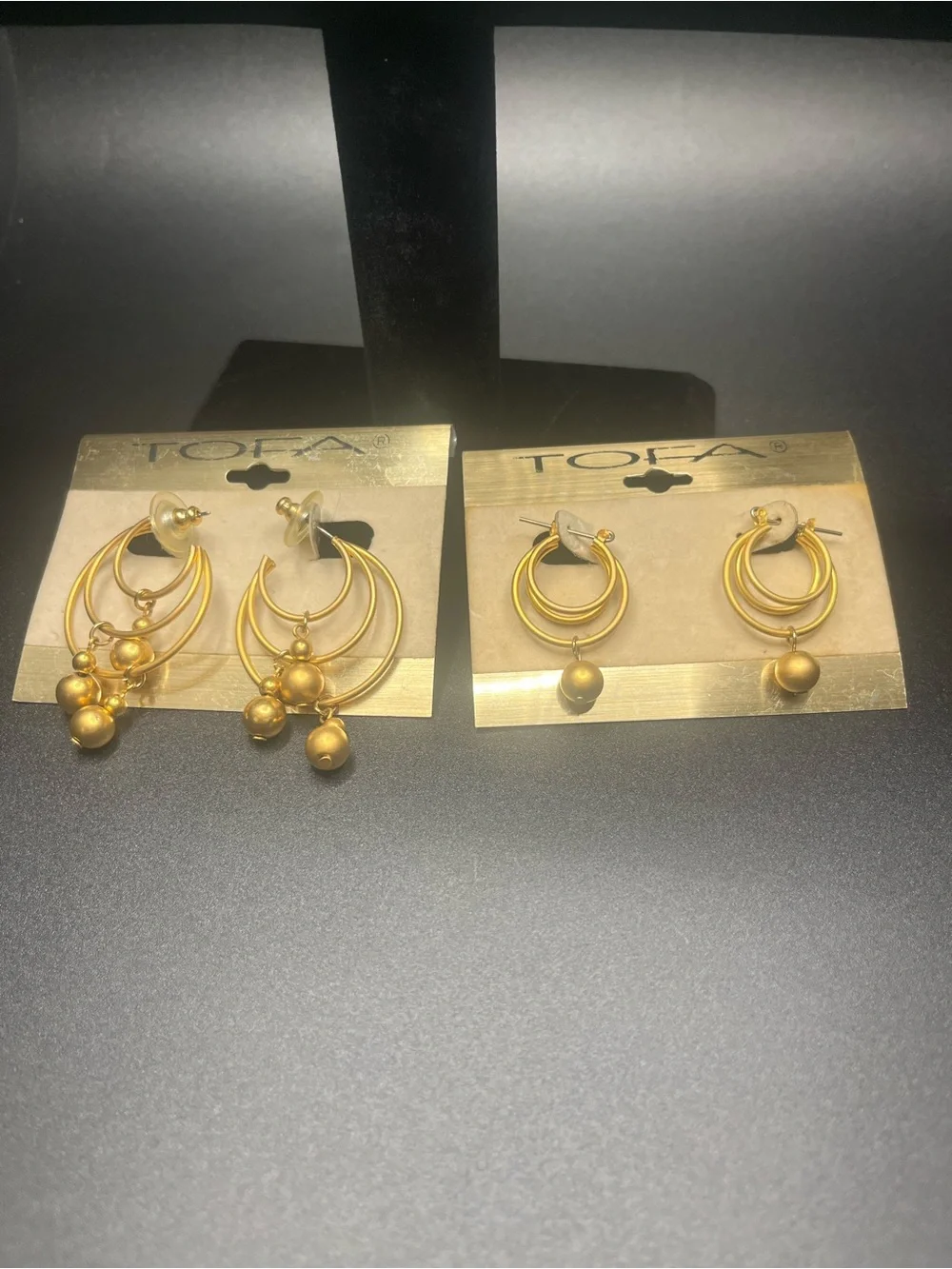 Vintage TOFA Gold Tone Hoop Earrings Lot of 2 Original Cards